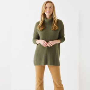 Mersea Chalet Cowl Neck Sweater Olive Ribbed Cozy 3/4 sleeves one size